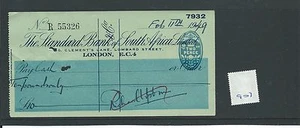 CHEQUE - CH907 - USED -1949 -STANDARD Bk of SOUTH AFRICA, LOMBARD ST. EC4 - Picture 1 of 1