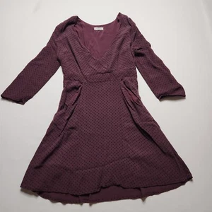 Silence and Noise Polka Dot Mini Dress Plunge Neck Women Size 4 Burgundy P1 - Picture 1 of 18