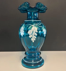 Fenton-Lenox Wisteria & Butterfly Enchantment Deep Teal Blue Ruffle Rim Signed! - Picture 1 of 15