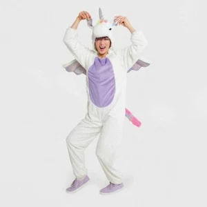 Hyde & EEK Adult Plush Unicorn Halloween Costume SIZE M ONE PIECE PAJAMAS NEW - Picture 1 of 7