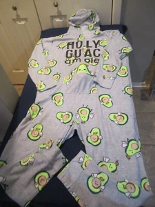 Justice Holy Guacamole One Piece Hood Pajamas PJs Size 24 Plus w/Stuffed Avocado - Picture 1 of 16