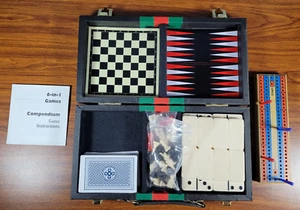 Travel 6-in-1 Game Set Compendium in  Leather-like Carry Case - Picture 1 of 5