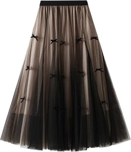 Dirholl Damen A-Linie Fee elastische Taille Tüll Midi Rock Schleife Khaki - Bild 1 von 6