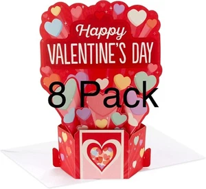 Hallmark Paper Wonder Hearts Valentines Day Pop Up Cards & Envelopes 8 Pack NEW - Picture 1 of 9