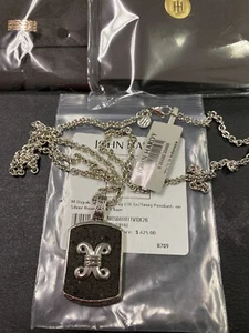 JOHN HARDY DAYAK SILVER DOG TAG PENDANT ON BLACK VOLCANIC CUSHION ON 26”JH CHAIN - Picture 1 of 12