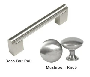 Square Boss Bar Pull Handle Round Knob Kitchen Cabinet Hardware Brushed Nickel - Picture 1 of 13