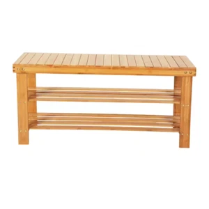 8-Pair Shoe Storage Bench With Seat And 2 Compartments Bamboo In Brown - Picture 1 of 12