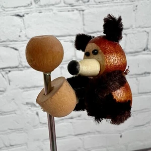 Vintage RARE Mid Century Japan Wooden Bear Sliding Climbing Bouncing Down Pole - Picture 1 of 12
