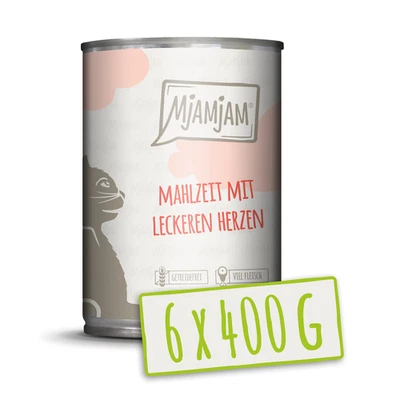 MjAMjAM - 6x400g Mahlzeit mit Herzen Nassfutter für Katzen Hauptfutter natur