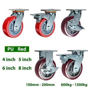 Ruedas giratorias de alta resistencia rojas de PU para muebles 100-200 mm 1300 kg - Imagen 1 de 42