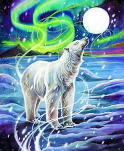 Tales of the Tundra Northern Lights Panel 36 x 44"  Polar Bear Katy Lipscomb - Picture 1 of 3