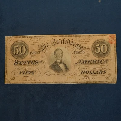 Feb 17, 1864, Confederate States of America $50 Note S/N 12893- Free Ship USA - Image 1 of 3