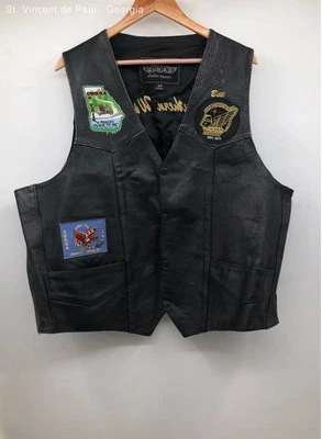 Men's Unik Black Vintage Gold Wings Leather Motorcycle Vest - Size 54 - Image 1 of 4