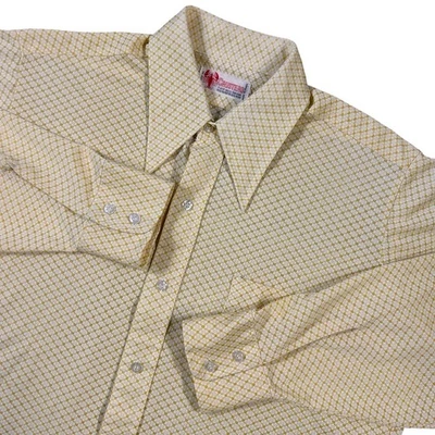 Camisa True Vintage Cuello Daga Blanco Amarillo Botón Crustero Se Ajusta Grande 16 Foto 1 de 4