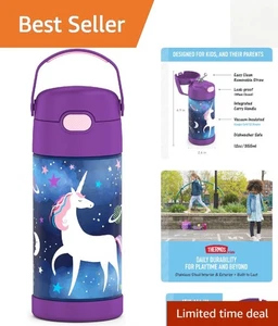 Botella de agua de acero inoxidable para niños con pajita - FUNtainer 12 oz diseño unicornio - Imagen 1 de 9