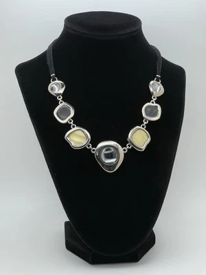 lia sophia 'Milky Way' Black Yellow Gray Enamel/MOP/Glass Silver Tone Necklace - Image 1 of 4