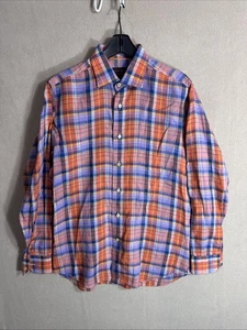 Robert Talbott 100% Linen Shirt Mens Medium Colorful Striped Plaid L/S Button Up - Picture 1 of 7