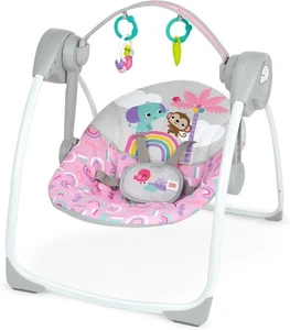 Columpio portátil compacto automático para bebé Bright Starts Pink Paradise con música - Imagen 1 de 10