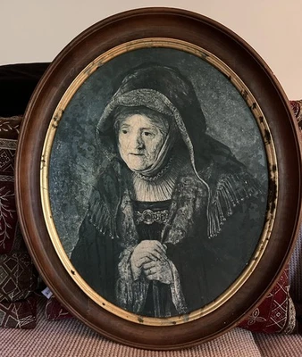 Impresión de arte madre de Rembrandt a bordo 1913 Londres 17x20 marco de madera ovalado de colección Foto 1 de 4