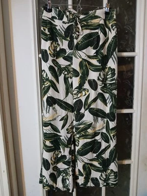 ALEXANDER JORDAN 3X Capri Pants Linen Blend Wide Leg Coastal Palm Leaf Beach - Image 1 of 4