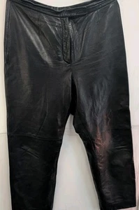 RARE Siena Studio Soft BLACK Leather High Waist Raw Hem Biker Pants Waist SZ 14 - Picture 1 of 12