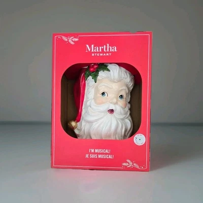Cabeza de Papá Noel musical de pared Martha Stewart con sombrero rojo de Papá Noel - Nuevo Foto 1 de 4