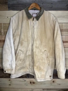 VTG Woolrich Barn Jacket Mens XL Beige/tan Sherpa Lined Cord Distressed - Picture 1 of 13