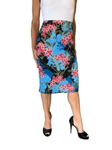 LOVE MOSCHINO VINTAGE WOMEN'S 8 SKIRT MULTI FLORAL PENCIL STRAIGHT COTTON - Picture 1 of 9