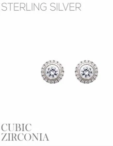 Sterling Silver Round Radiant CZ Halo Stud Earrings Radiant Stunning - Picture 1 of 4