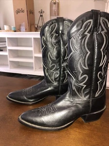 Nocona Cowboy Boots Mens Sz 12 AA Black Leather Mint Condition - Picture 1 of 6