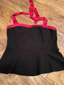 Allegra K Women Stunning Black Peplum Top With Contrasting Red Trim Size Med - Picture 1 of 4