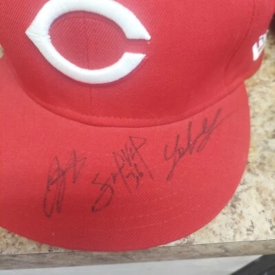 Joey Votto, Edison Volquez, Johnny Cueto Signed Reds Hat - Image 1 of 4