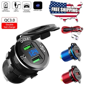 12V Car Cigarette Lighter Socket Dual USB Port Fast Charger Power QC 3.0 Adapter - Picture 1 of 15