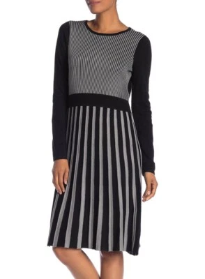 Vestido para mujer Spense 164863 calce y acampanado manga larga a rayas gris/negro talla XL Foto 1 de 3