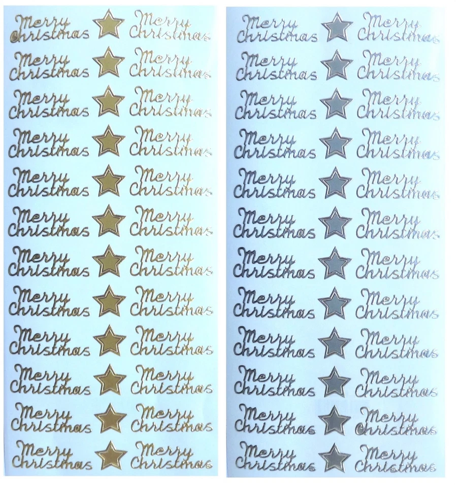 MERRY CHRISTMAS Peel Off Stickers 24 x Merry Christmas 12 x Stars Gold or Silver - image 1 of 1