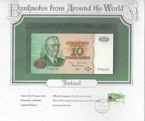 World Banknotes Finland 1980 10 Markkaa P 111a.38 UNC Alenius - Koivikko Cover