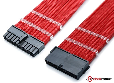 Shakmods 24pin ATX Motherboard 30cm Red Sleeved Extension + 2 Cable Combs - Image 1 of 4