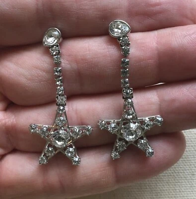 Серьги Swarovski висячие звезды кристалл стимпанк небесный серебристый тон 1,75" - Изображение 1 из 4