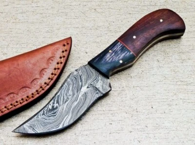 CUSTOM HAND-FORGED DAMASCUS STEEL 8.0" SKINNING KNIFE - HARDWOOD - Image 1 of 4