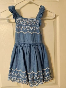 4T Cat And Jack Girls Chambray Blue Dress With Embroidery eyelet details - Picture 1 of 6