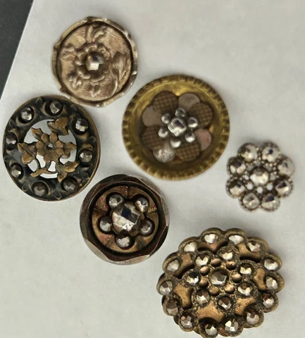 6 Small Vintage/Antique Brass Buttons w/Cut Steels #904 Cover