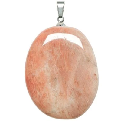 Pendentif galet plat en pierre de lune orange - Photo 1/2