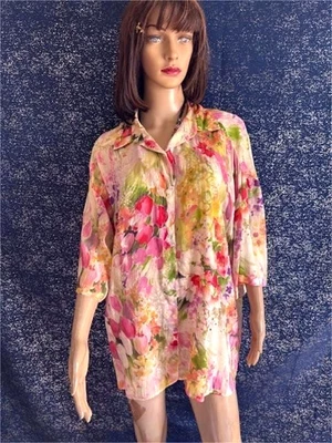 TIANELLO FLORAL MULTICOLOR BLOUSE TOP SZ XL - Image 1 of 3