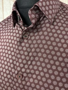 Ted Baker Long Sleeve Shirt Polka Dot Geometric Camden Large Red Italian - VGC - Picture 1 of 21