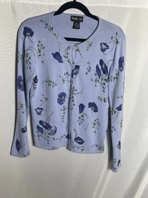 Suéter Cárdigan Floral Azul Style & Co Pequeño Botón Frontal Capa de Primavera Foto 1 de 4