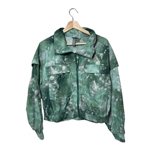 Sweaty Betty Anytime Zip Up Jacket Green Lavender Meadow Print Lightweight Sz L - Picture 1 of 16