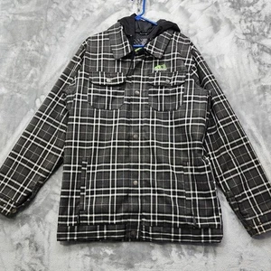 Morrow Snowboarding Jacket Mens L Black Gray Plaid Flannel Hooded 5000mm Skiing - Picture 1 of 19