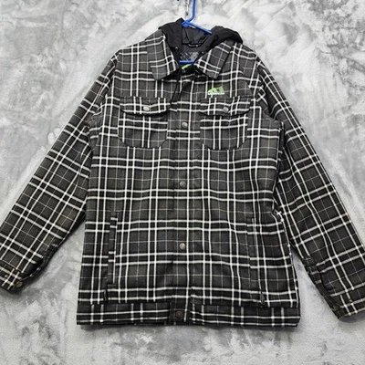 Morrow Snowboarding Jacket Mens L Black Gray Plaid Flannel Hooded 5000mm Skiing - Image 1 of 4