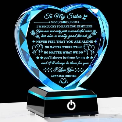 Heart Shaped Crystal Sister Gift W/ Colorful LED Night Light Home Decor New - Image 1 of 4