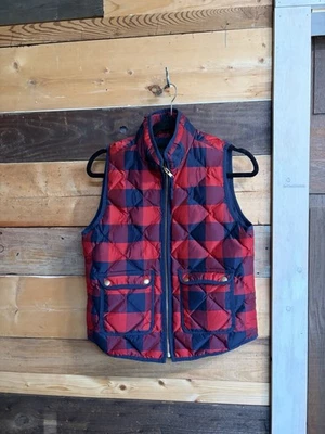 J. Crew Excursion Buffalo Check Plaid Quilted Down Puff Vest Size PS Navy Blue - Image 1 of 4
